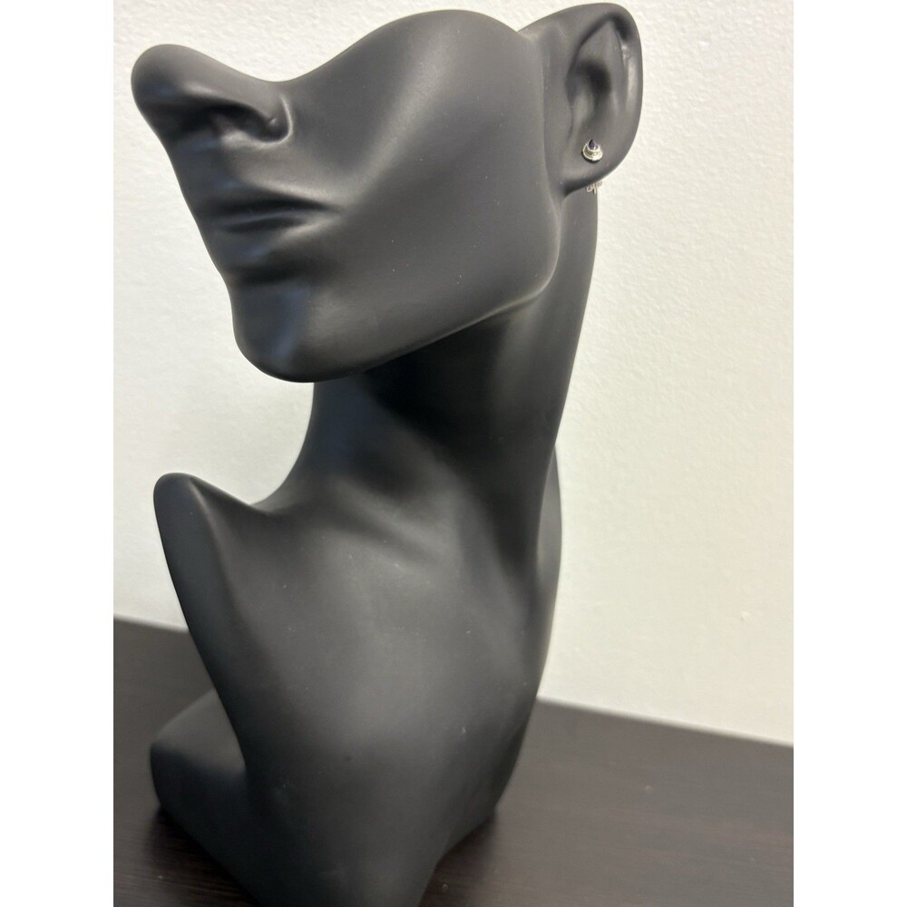 Petite 925 Solid Sterling Silver Genuine Amethyst Bezel Set Post Earrings - Picture 5 of 12